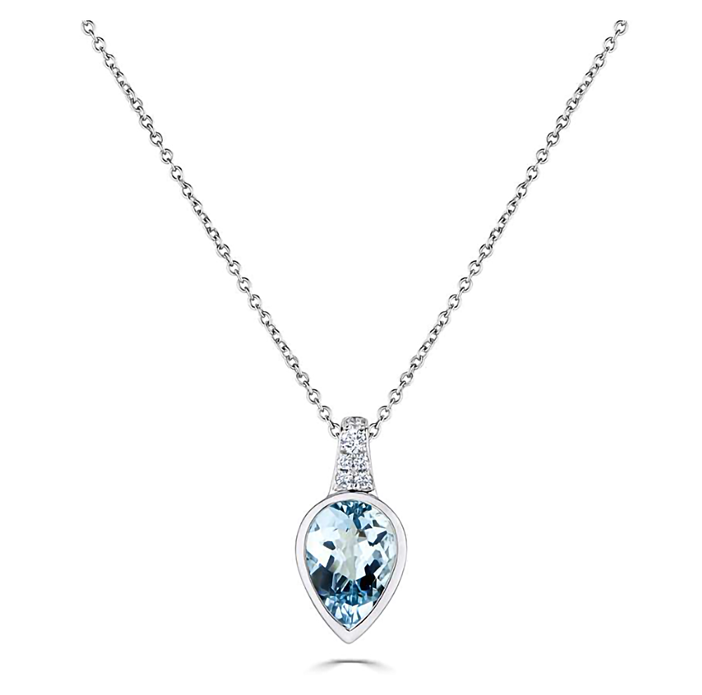 1.75ct Pear/Round Aquamarine & Diamond Necklace set in White Gold