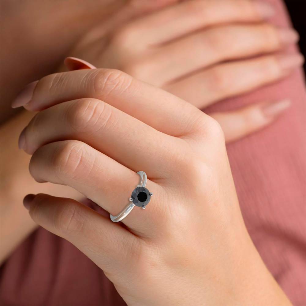 Black Diamond Solitaire Ring set in Platinum