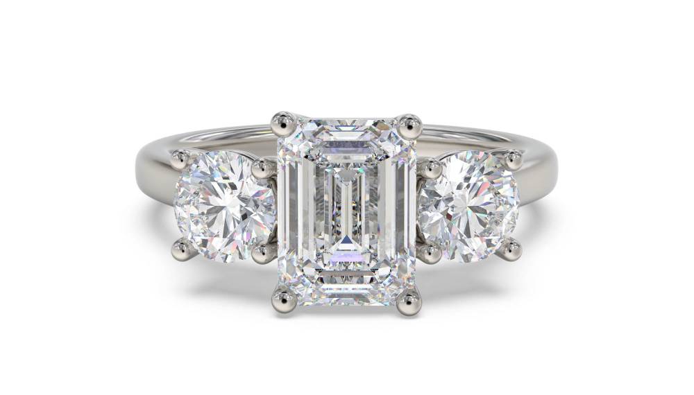 Elegant Emerald & Round Diamond Trilogy Ring P