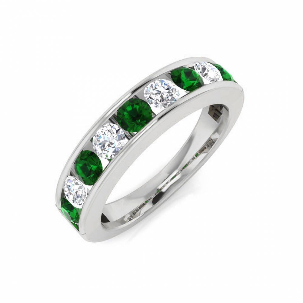 1.10ct EF/VS Emerald & Diamond Half Eternity Gemstone Ring W