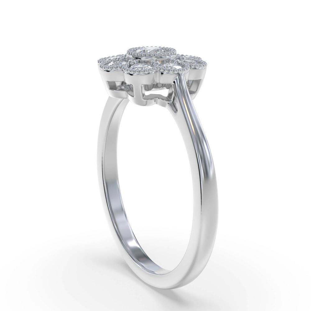 0.60ct Round Diamond Deco Cluster Ring set in White Gold