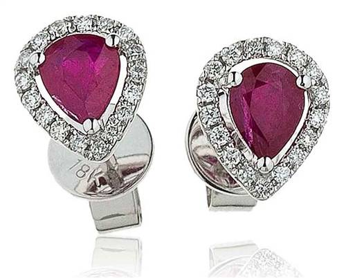 Pear Ruby & Diamond Cluster Earrings W