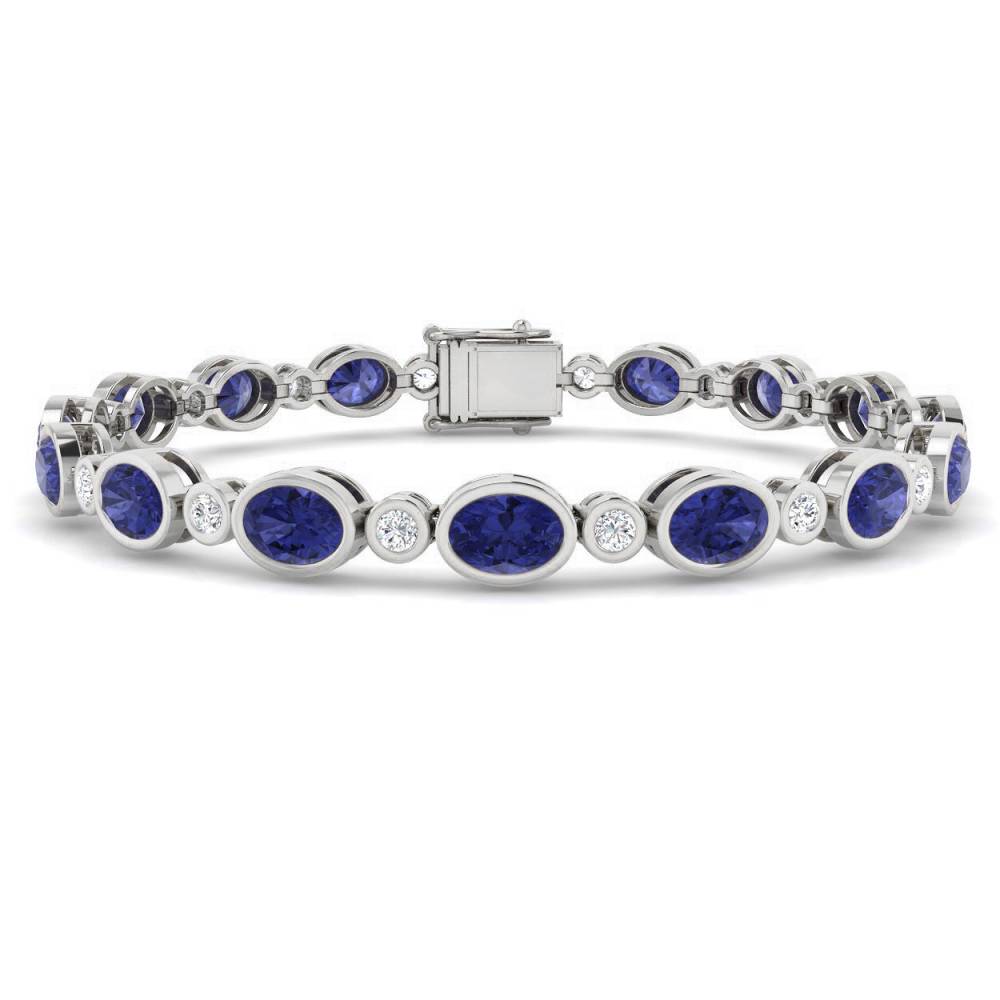 14.25ct VS/EF Oval Cut Tanzanite and Round Diamond Bracelet set in White Gold