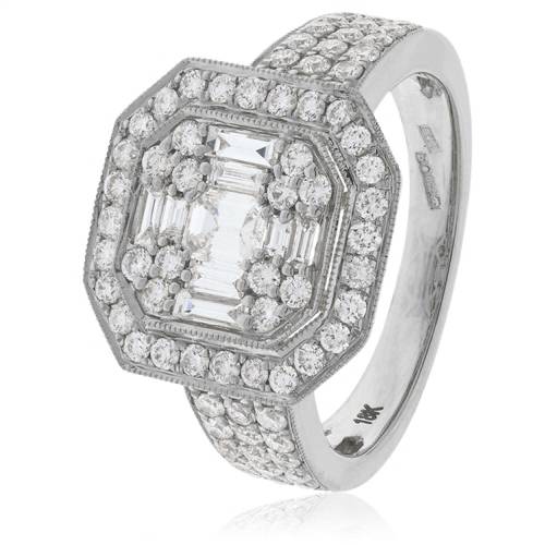 1.33ct Modern Round And Baguette Diamond Cluster Ring - Diamond Heaven