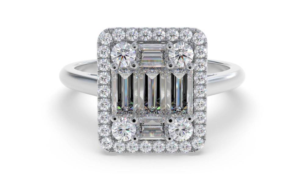 1.00ct Round Diamond Cluster Ring set in White Gold