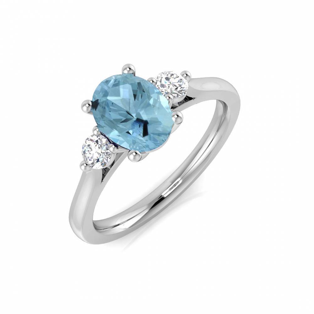 Oval Aquamarine and Round Diamond Trilogy Ring W