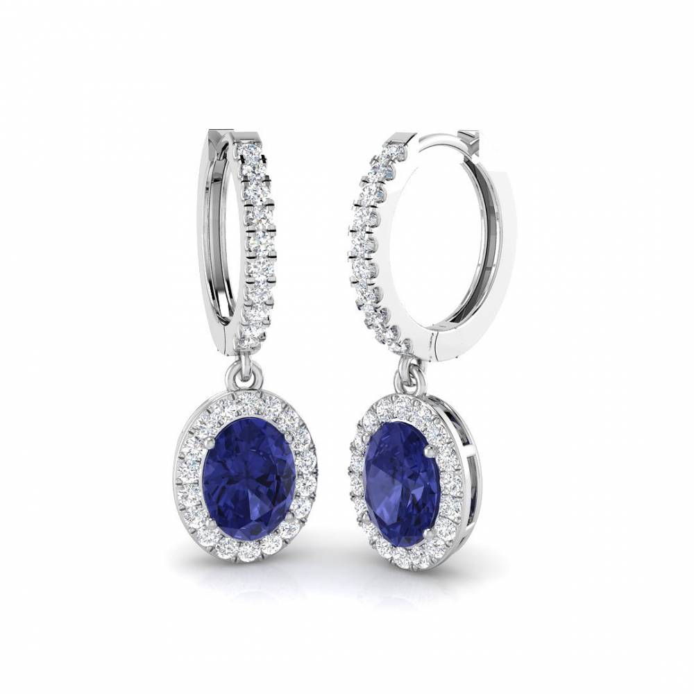 4.00ct VS/EF Round Tanzanite and Round Diamond Drop Earrings set in White Gold