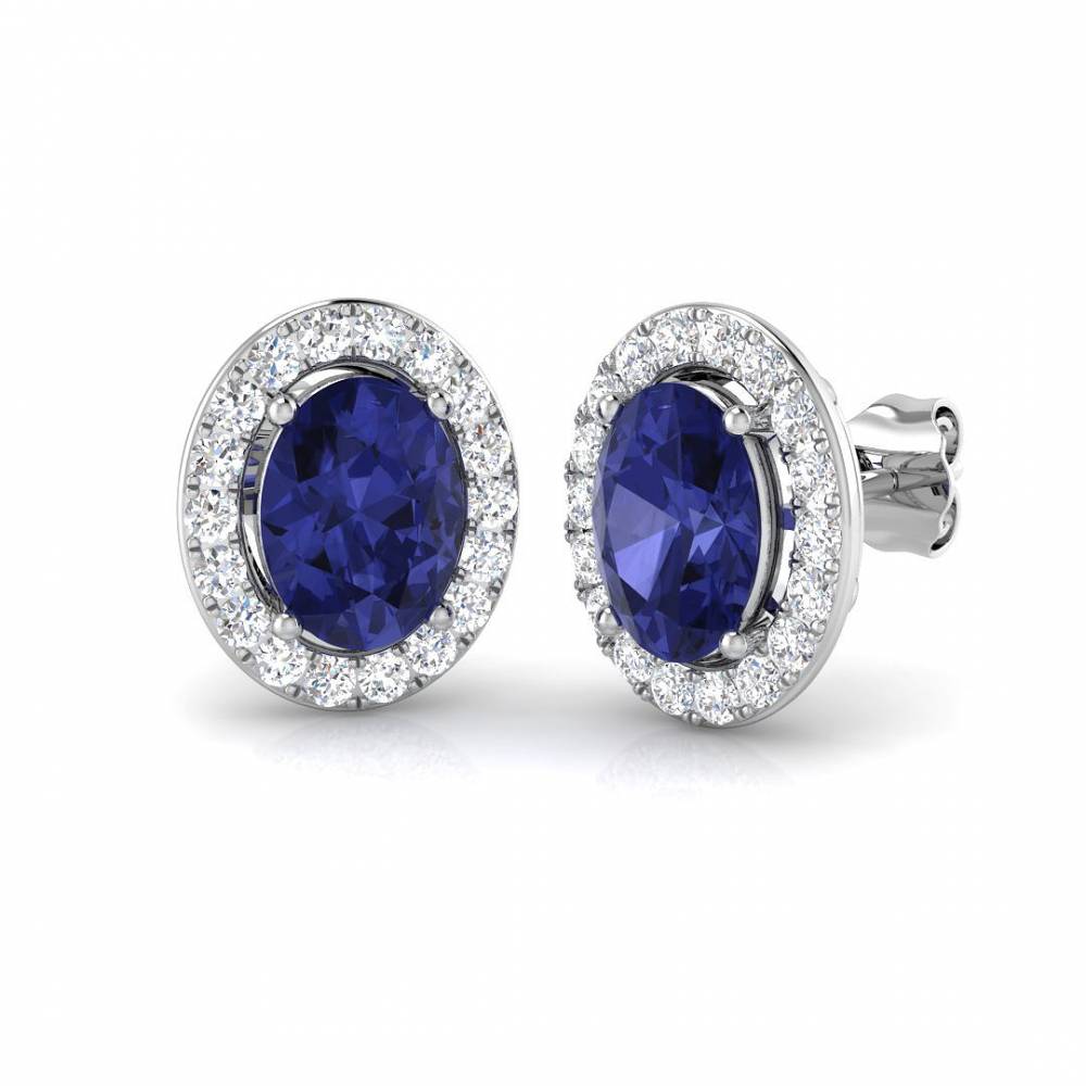 4.00ct VS/EF Oval Tanzanite and Round Diamond Halo Earrings set in White Gold