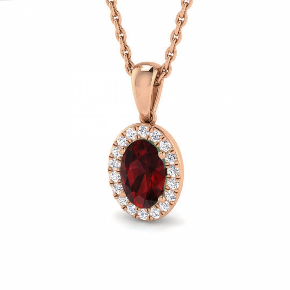 Oval and Round Diamond Garnet Pendant R