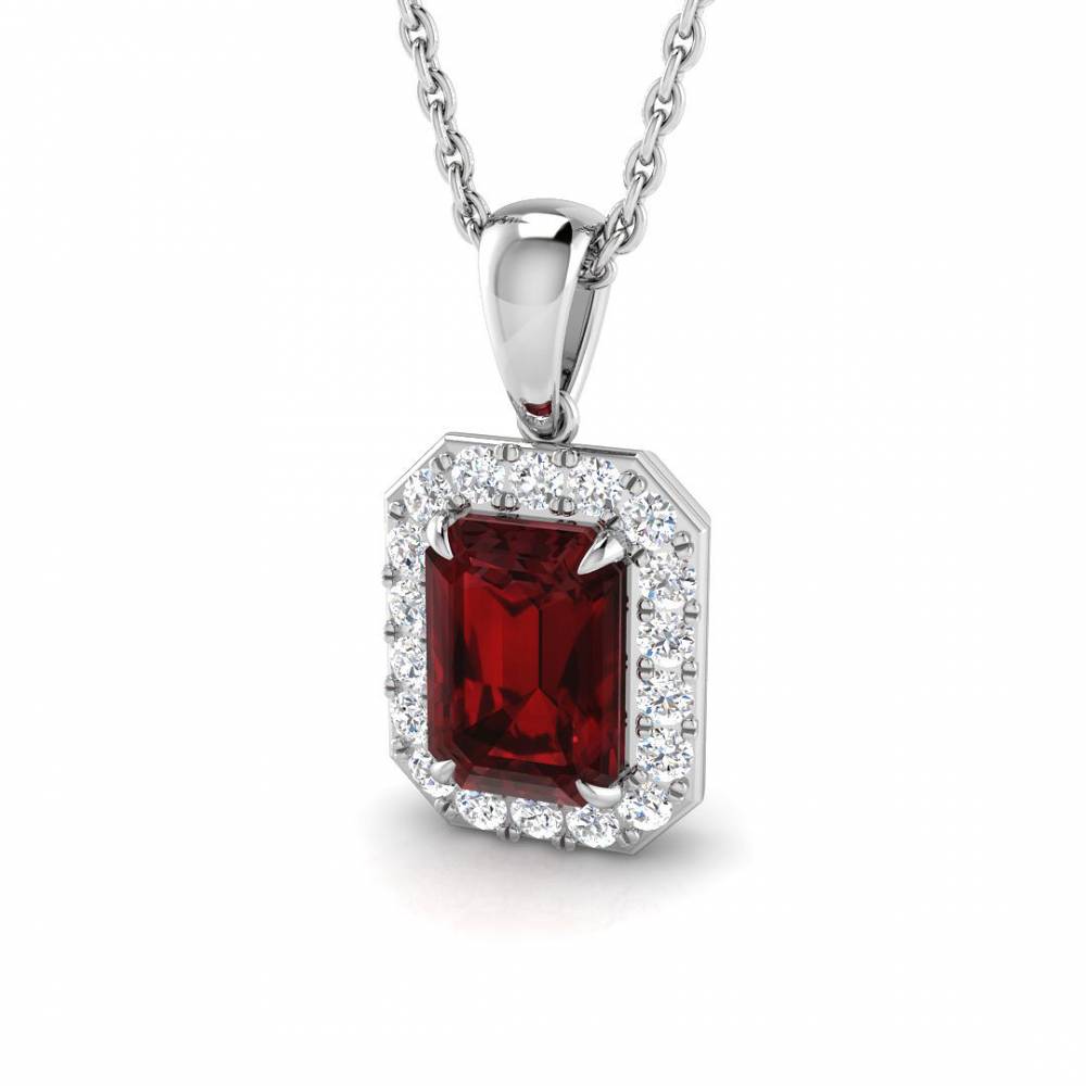 1.35ct EF/VS Emerald and Round Diamond Garnet Pendant set in White Gold