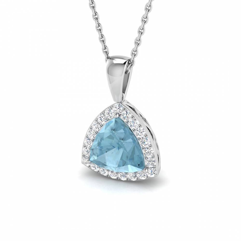 Trillion Aquamarine and Round Diamond Halo Pendant W