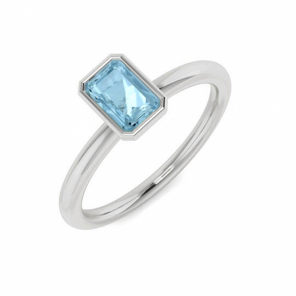 Emerald Aquamarine Solitaire Ring W