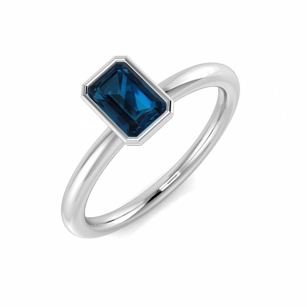 Blue Topaz Emerald Gemstone Solitaire Ring W