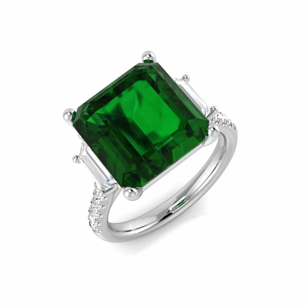 7.60ct EF/VS Trilogy Emerald & Diamond Gemstone Ring W