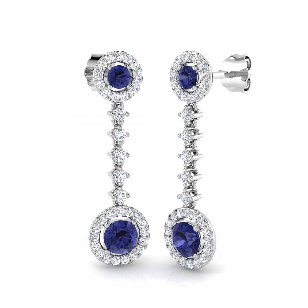 4.00ct VS/EF Round Tanzanite and Round Diamond Drop Earrings set in White Gold