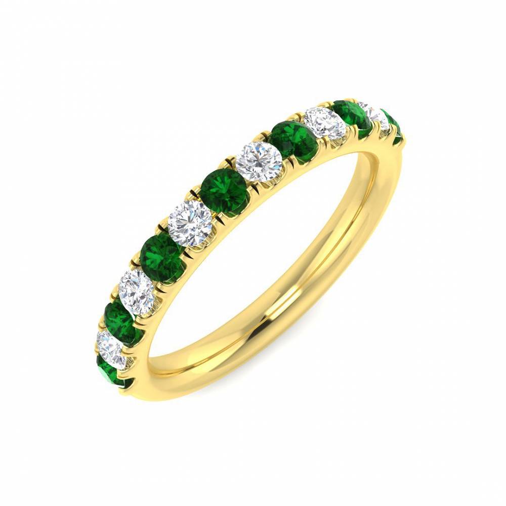 0.60ct EF/VS Emerald & Diamond Half Eternity Gemstone Ring Y