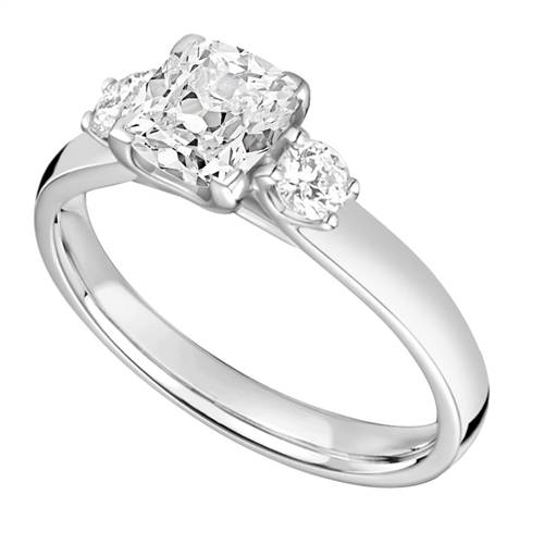 Classic Cushion & Round Diamond Trilogy Ring W