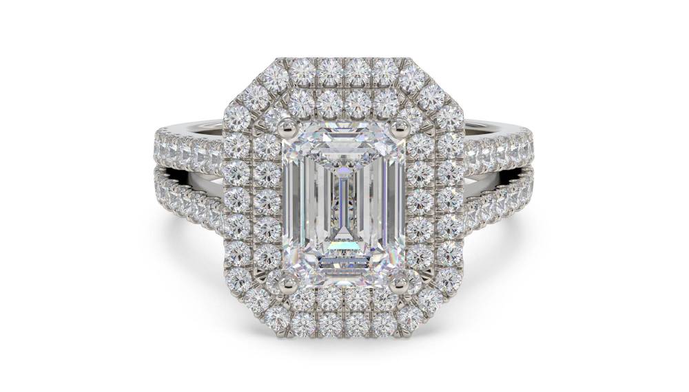 Emerald Diamond Halo Shoulder Set Ring P