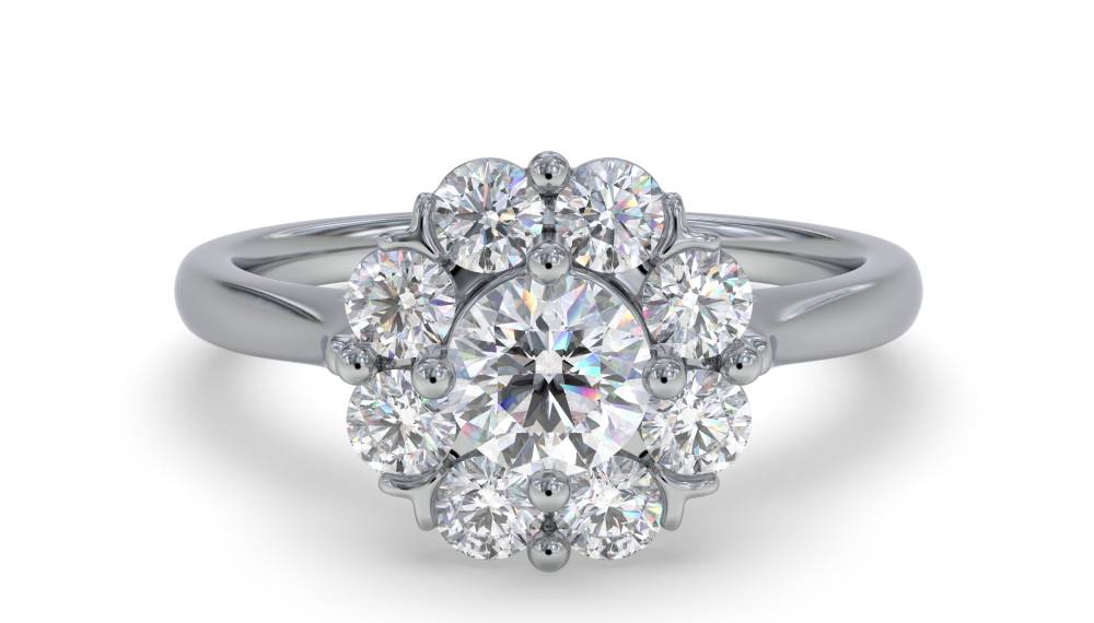 0.90ct Elegant Round Diamond Cluster Ring set in White Gold