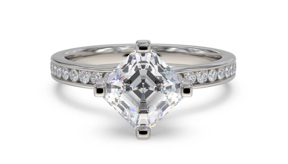 Asscher Diamond Shoulder Set Ring P