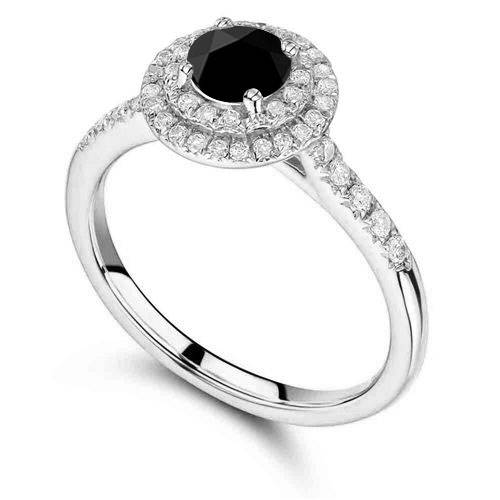 Round Black Diamond Single Halo Shoulder Set Ring W