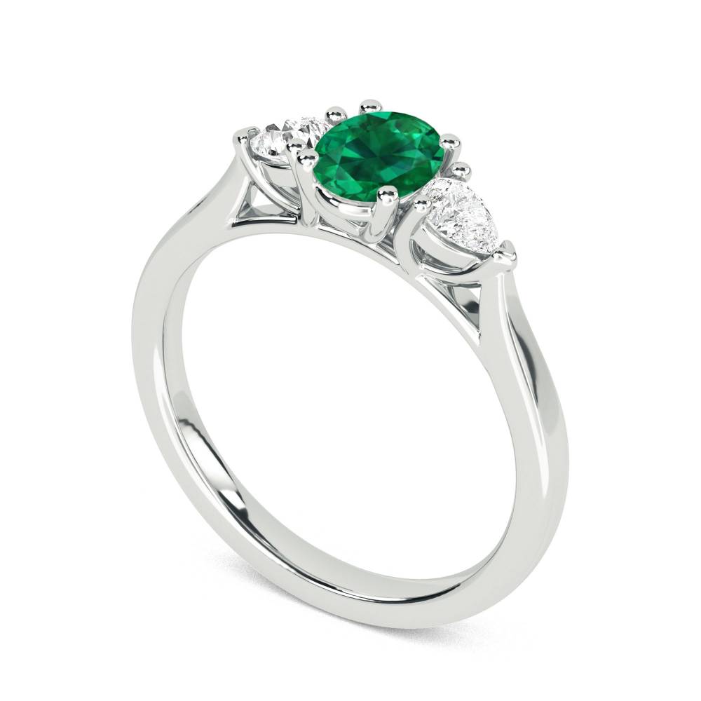 Emerald Green Oval Diamond Trilogy Ring P