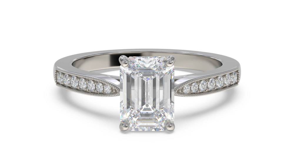 Emerald Diamond Shoulder Set Ring P