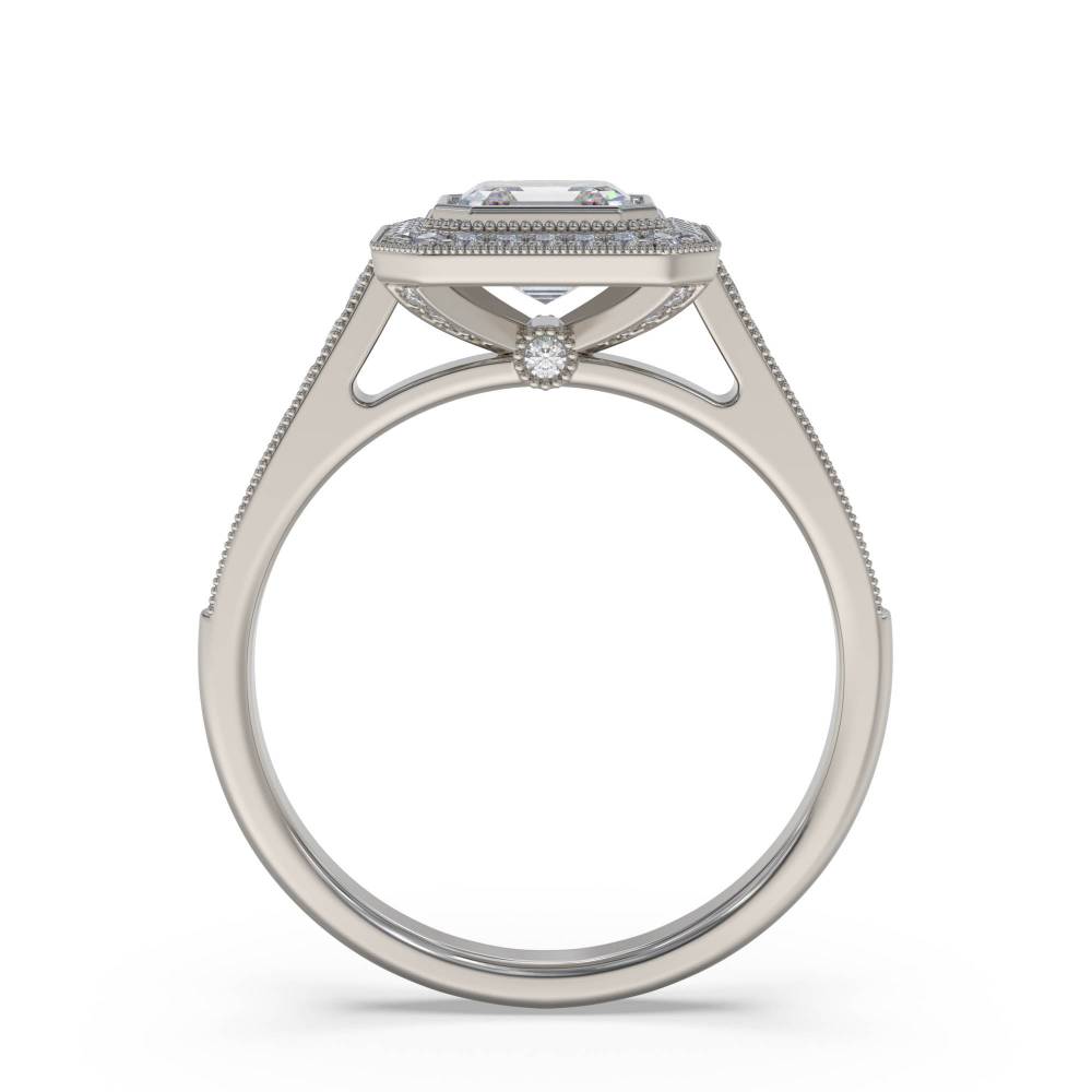 Asscher Diamond Single Halo Shoulder Set Ring P