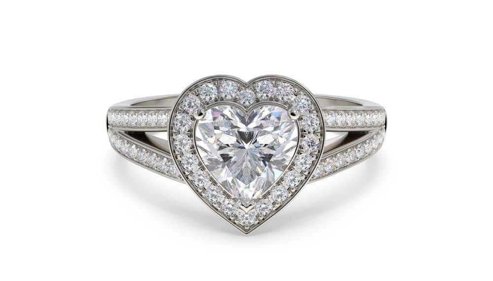 Heart Diamond Single Halo Shoulder Set Ring P