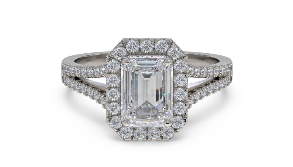 Emerald Diamond Single Halo Shoulder Set Ring P
