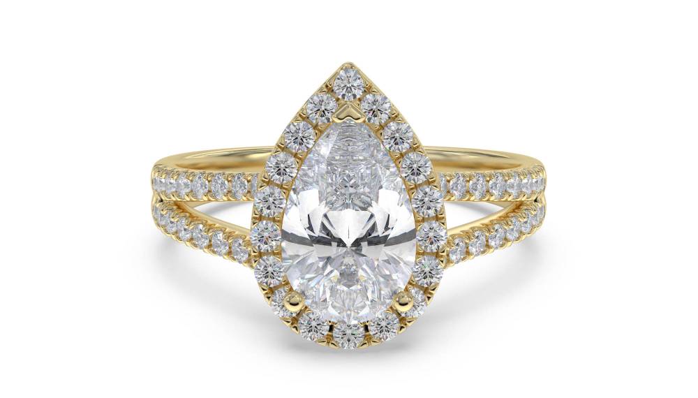 Pear Diamond Single Halo Shoulder Set Ring Y