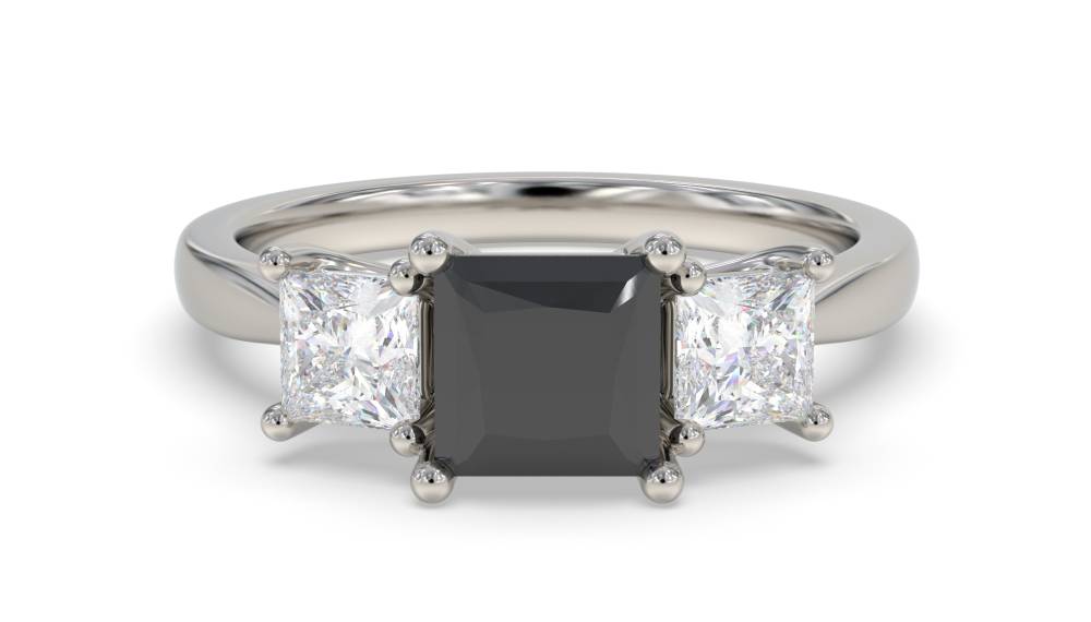 Princess Black Diamond Trilogy Ring set in Platinum