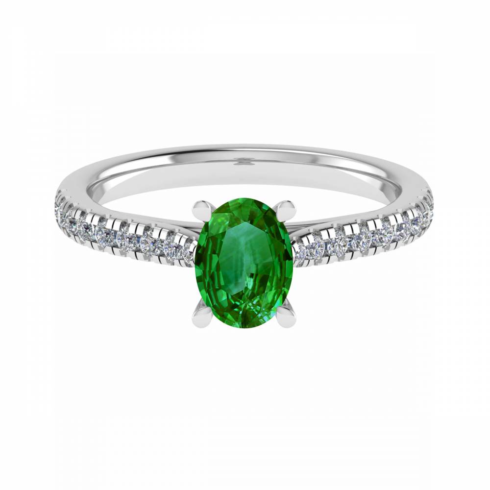 Fancy Emerald Green Oval Diamond Shoulder Set Ring set in Platinum