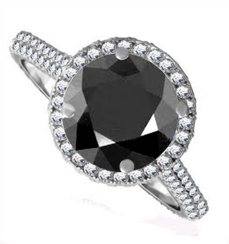 Round Black Diamond Single Halo Shoulder Set Ring W