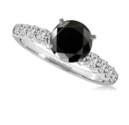 Round Black Diamond Shoulder Set Ring W