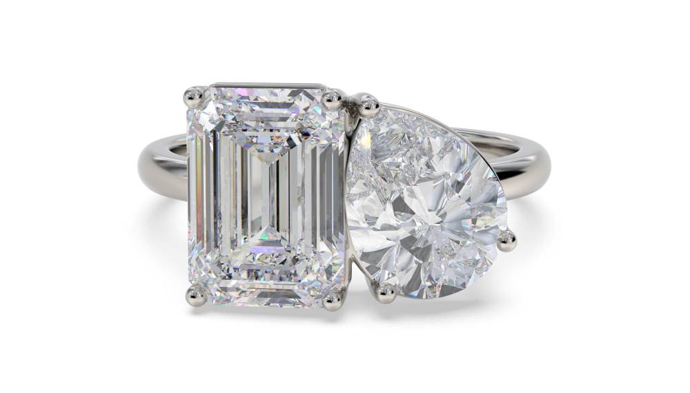 Emerald & Pear Two Stone Diamond Ring P