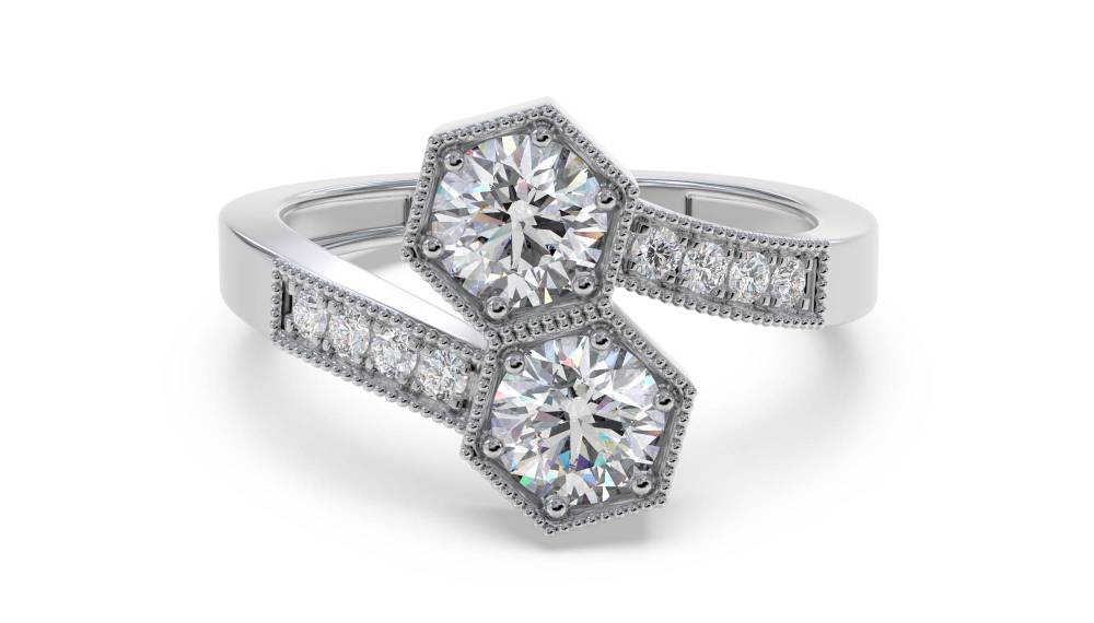 2 Stone Toi Et Moi Diamond Ring set in White Gold