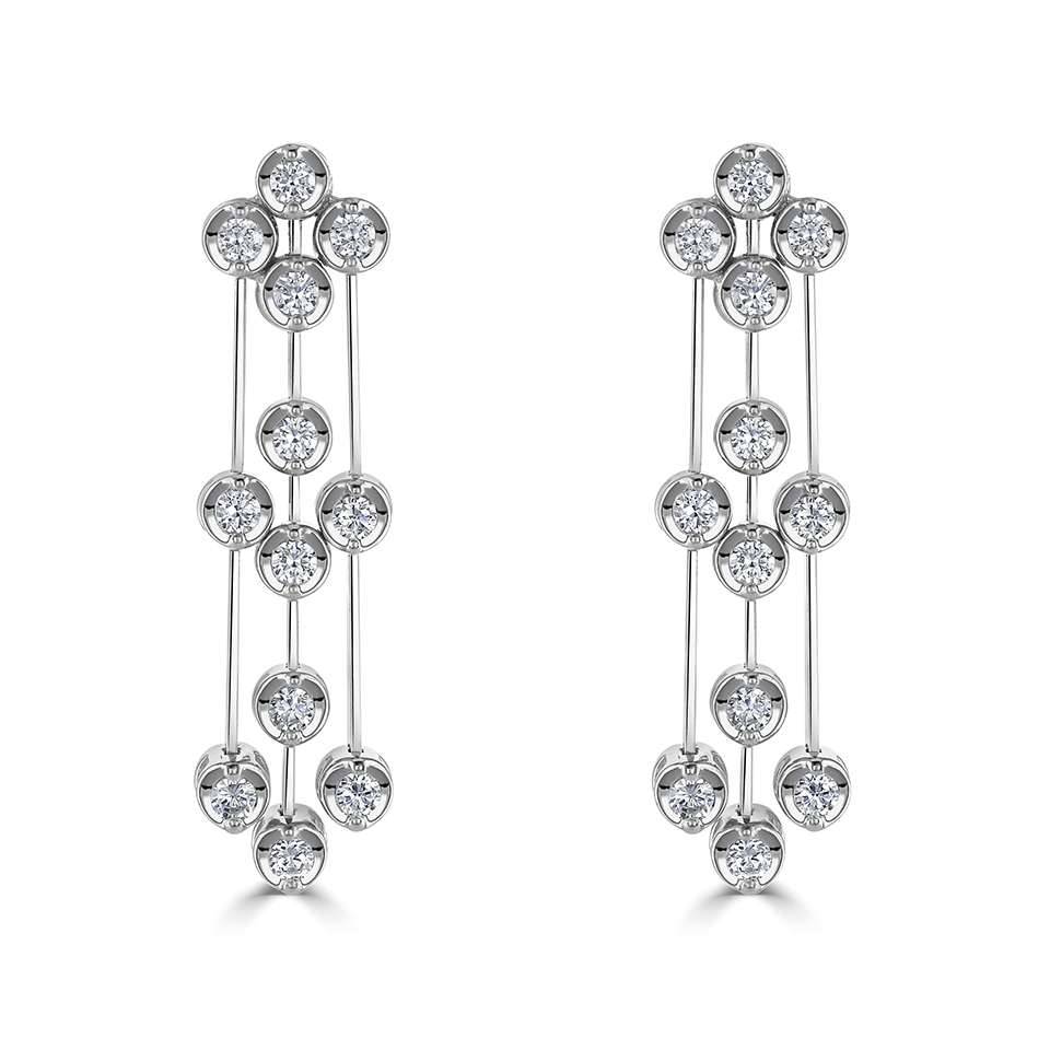 0.50ct VVS/E-F Round Diamond Floral Inspired Three Row Drop Earrings