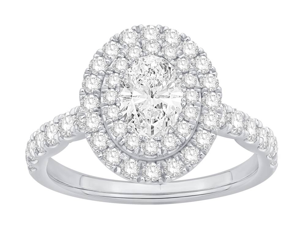 1.50Ct Ovaldiamond Double Halo Shoulder Set Side Detail Ring W