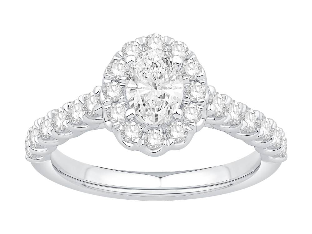 1.10Ct Ovaldiamond Halo Scallop Edge Shoulder Set Ring W