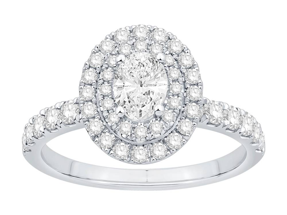 1.00Ct Oval Diamond Double Halo Shoulder Set Side Detail Ring W