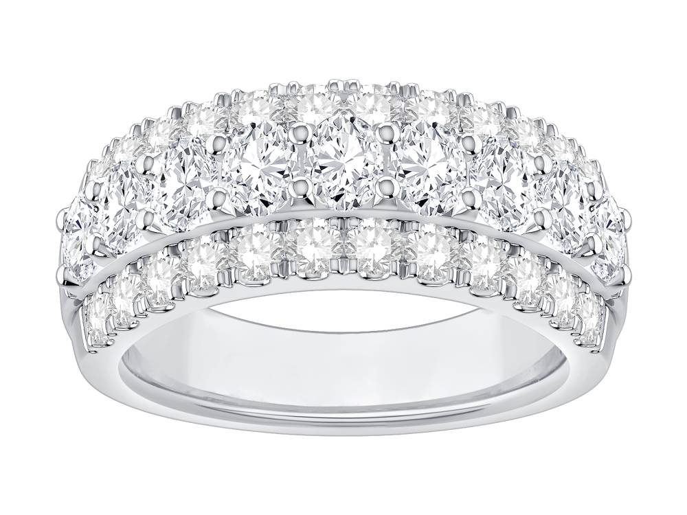 2.00Ct Oval And Round Diamond Three Row Prong Set Eternity Ring W