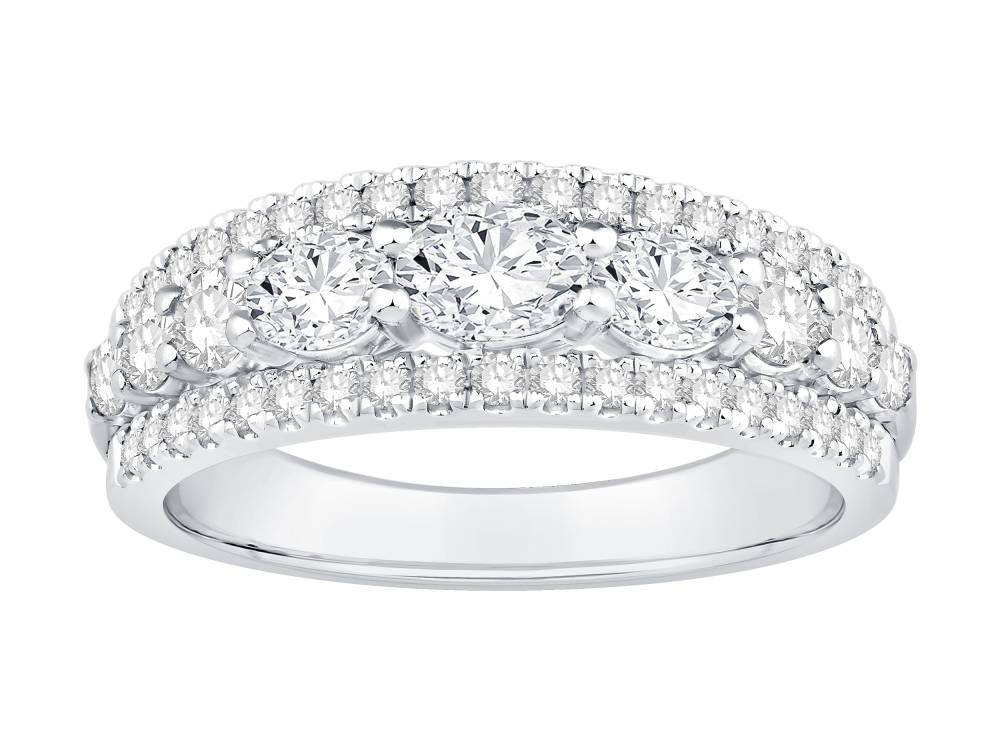 1.85Ct Oval Diamond Horizontal Set And Round Three Row Shared Prong Set Eternity Ring W