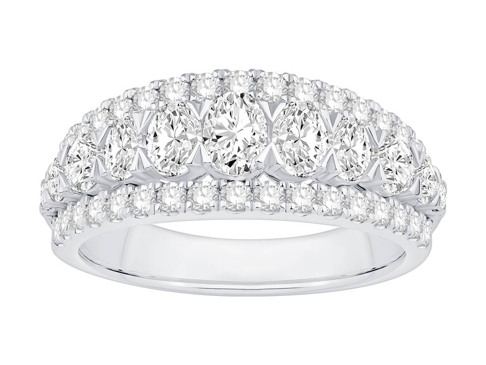 3.05Ct Oval And Round Diamond Three Row Prong Set Eternity Ring W