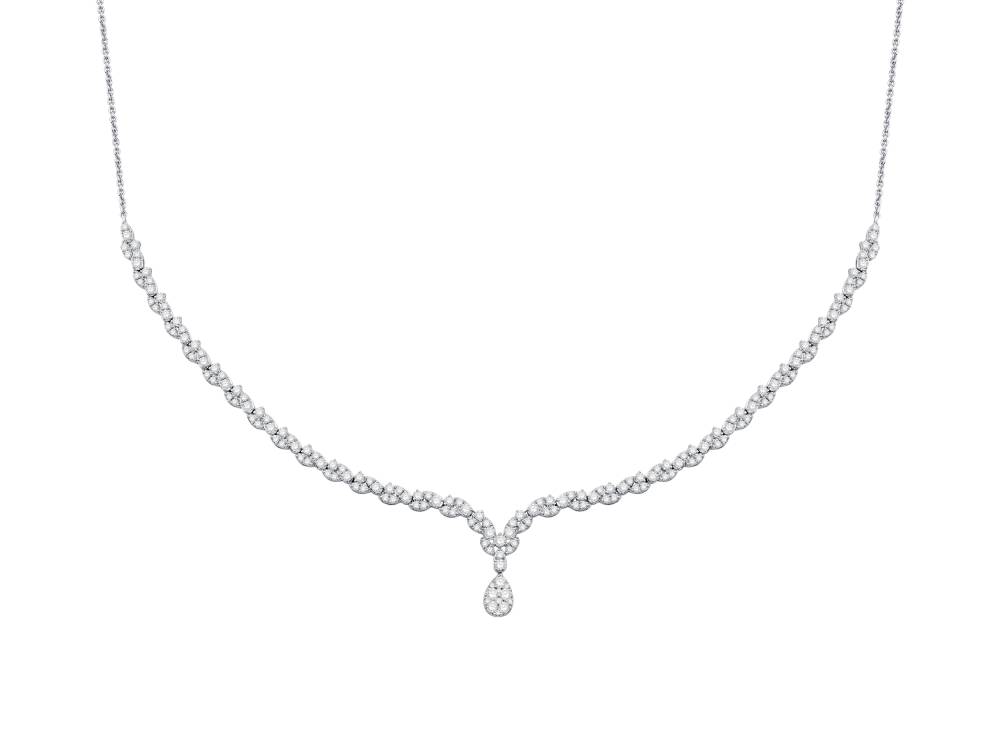 3Ct Pear Diamond Drop Cluster Chain Necklace W