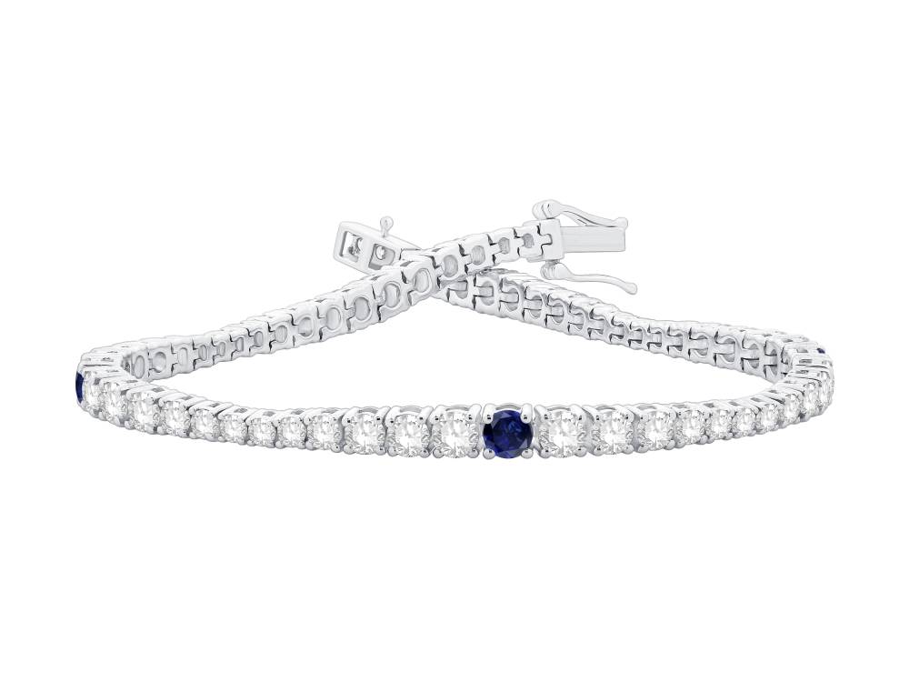 5.10Ct Round Blue Sapphire And Diamond Designer Bracelet W