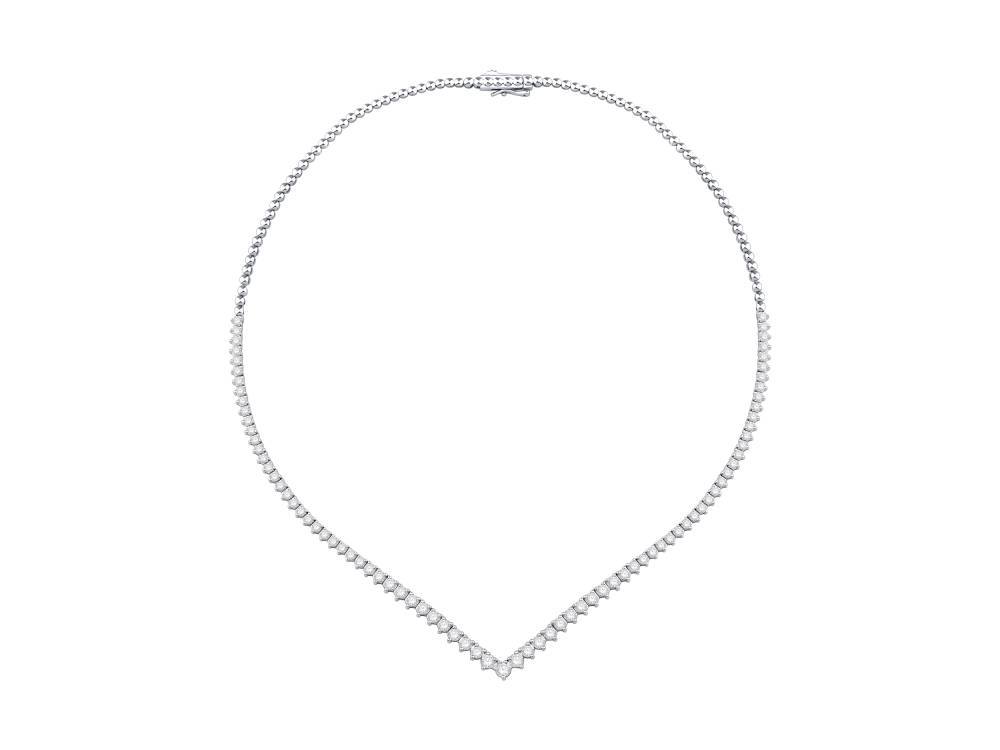 4.5ct V Shape Three Claw Round Diamond Tennis Necklace set in White Gold