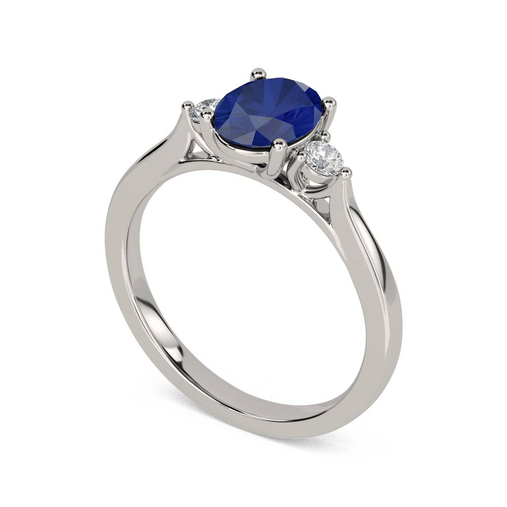 1.80ct Oval Blue Sapphire & Diamond Trilogy  Ring P