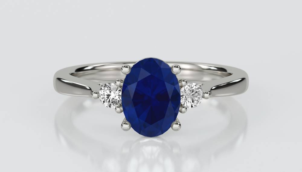 1.80ct Oval Blue Sapphire & Diamond Trilogy  Ring P