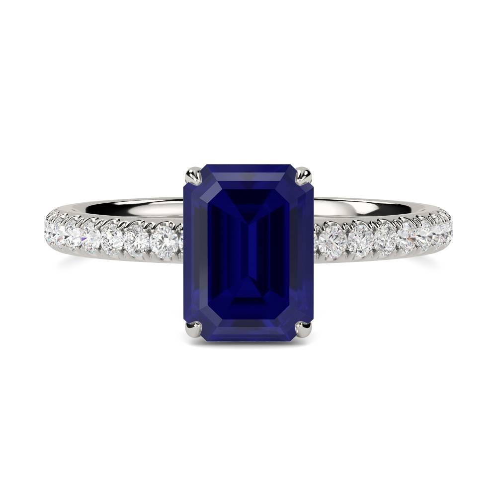 Emerald Blue Sapphire Gemstone Halo Ring P